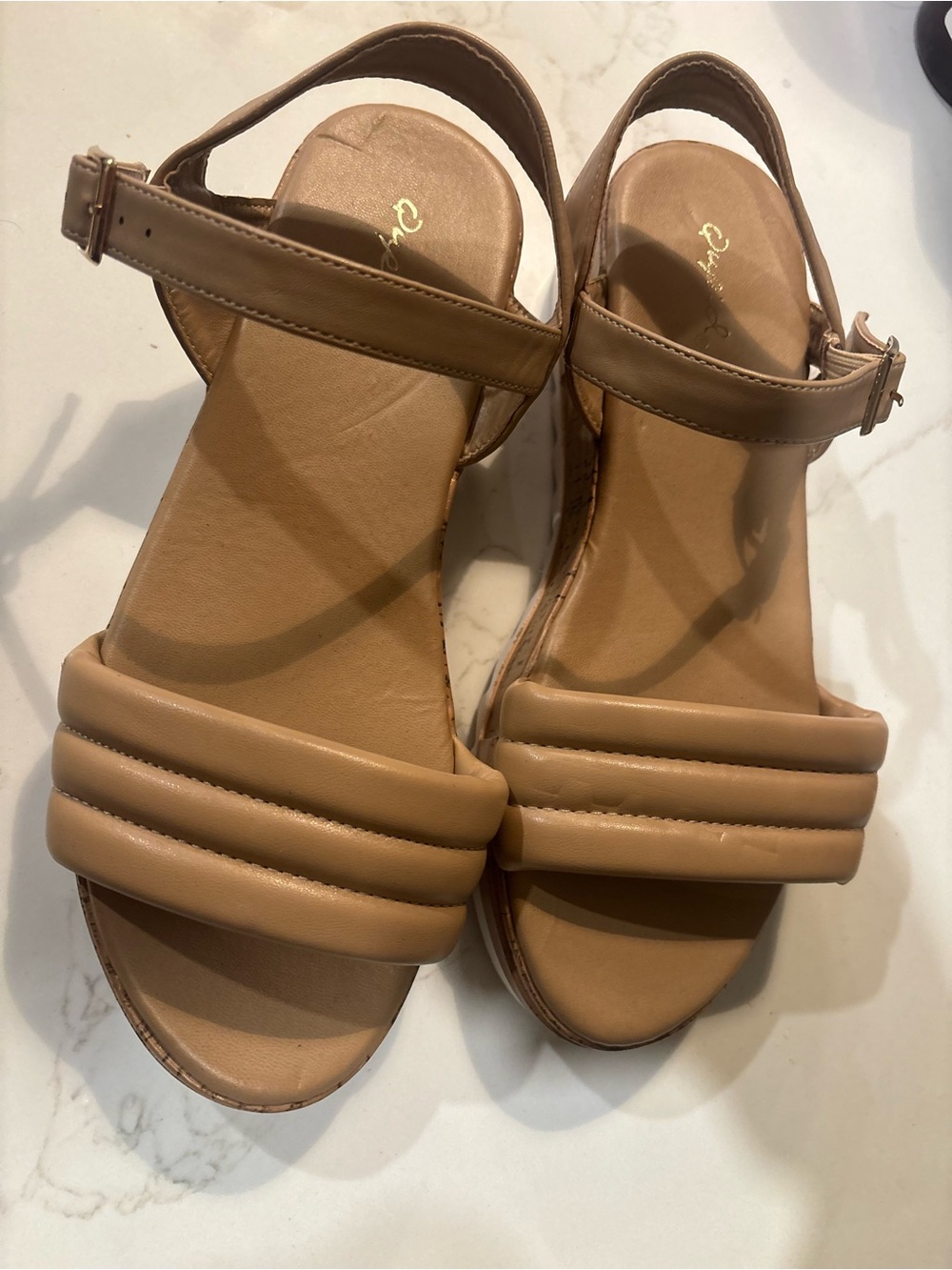 Tan Padded-Strap Ankle Sandals